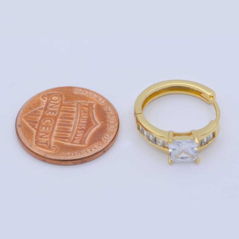 14K Gold Dainty CZ Hoop Earrings - Picture 3 of 4